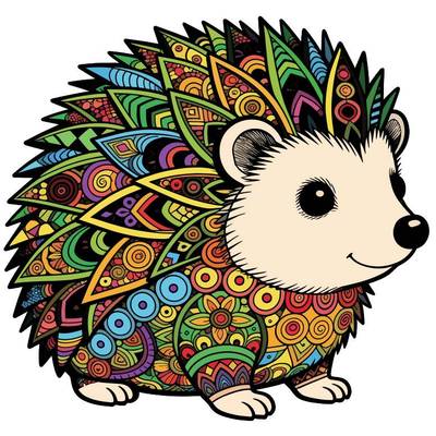 Colored version: Detailed close-up zentangle hedgehog