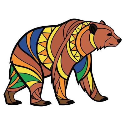 Ingekleurde versie: Makkelijke zentangle beer in zijaanzicht