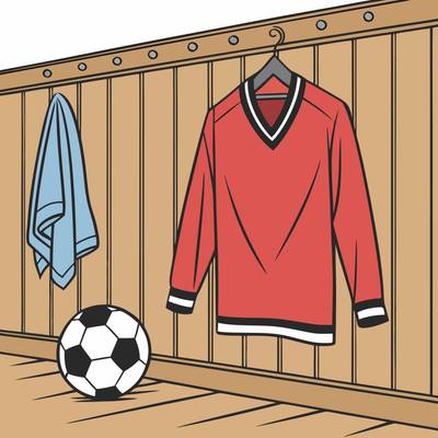 Version coloriée : Maillot de football rétro au vestiaire
