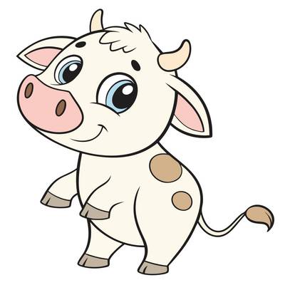 Colored version: Cute kawaii cow in side view