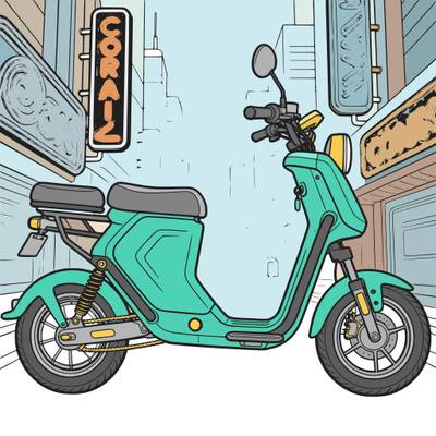 Colored version: Electric bike in a neon city street