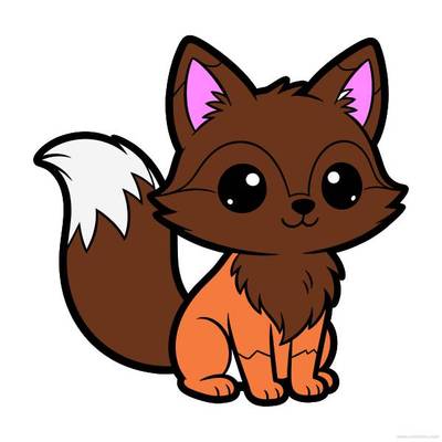Version coloriée : Renard kawaii aux grands yeux