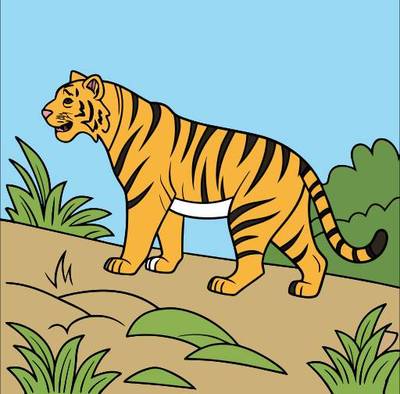 Colored version: Bengal tiger in a jungle scene