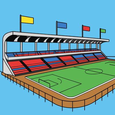 Version coloriée : Stade annulaire de Barcelone, vue latérale