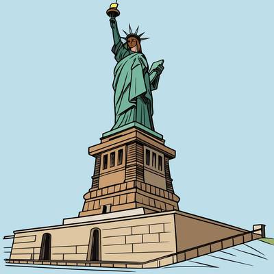 Ausgemalte Version: Freiheitsstatue auf Sockel