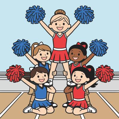 Version coloriée : Pyramide de pom-pom girls avec pompons