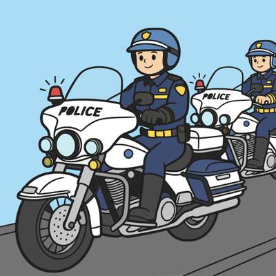 Ausgemalte Version: Comic-Polizeimotorrad-Eskorte