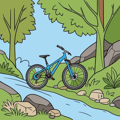Colored version: Simple mountain bike on forest trail