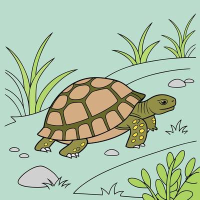 Version coloriée : Tortue terrestre dans la nature