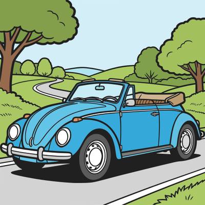 Colored version: Oldtimer convertible on a country road