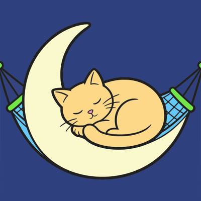 Ausgemalte Version: Schlafende Katze in Mond-Hängematte