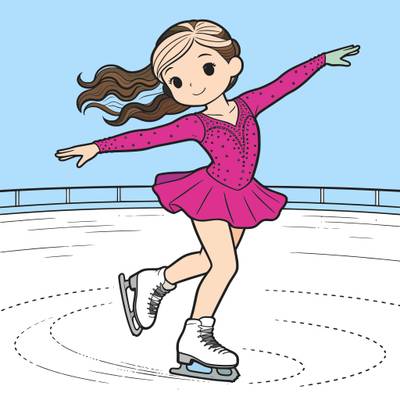 Version coloriée : Patineuse artistique en pirouette sur la glace