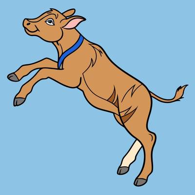 Colored version: Simple outline of a jumping calf