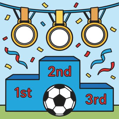 Version coloriée : Podium des gagnants de football avec médailles