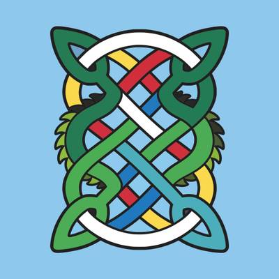 Colored version: Intricate dragon in Celtic knot style