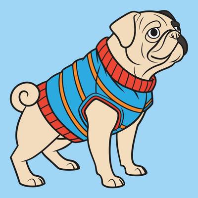 Colored version: Cute side-view pug in a sweater