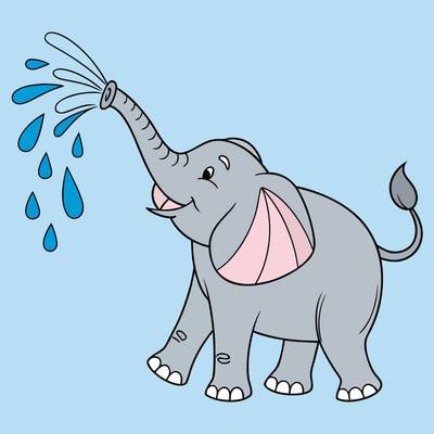 Colored version: Simple elephant spraying water