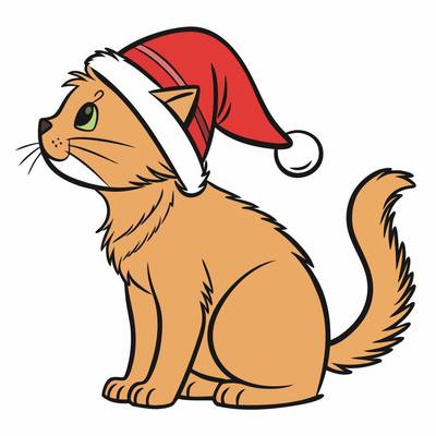 Ausgemalte Version: Flauschige Katze mit Weihnachtsmütze