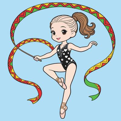 Version coloriée : Gymnaste rythmique avec ruban