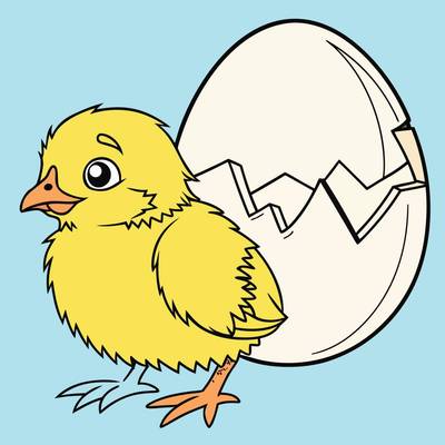 Colored version: Cartoon chick beside cracked egg
