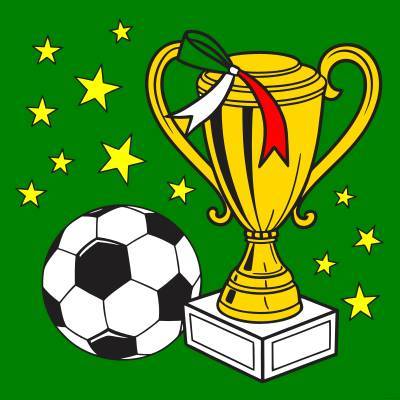 Version coloriée : Trophée de football avec ballon et étoiles