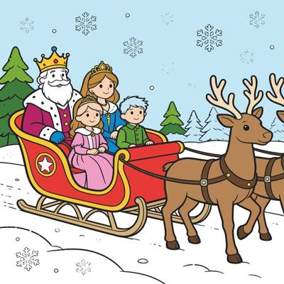 Colored version: Royal family on a reindeer sleigh ride