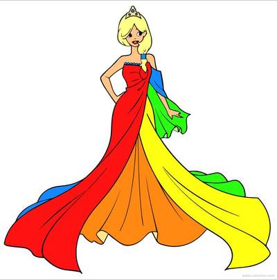 Colored version: Princess with one-shoulder dress
