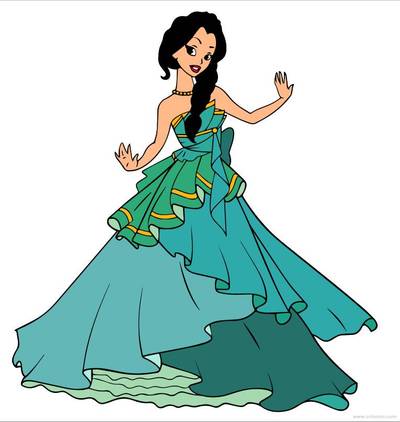 Colored version: Princess with strapless ruffle dress