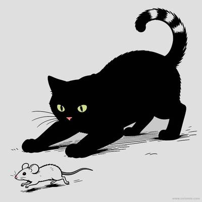 Ausgemalte Version: Katze jagt eine Maus