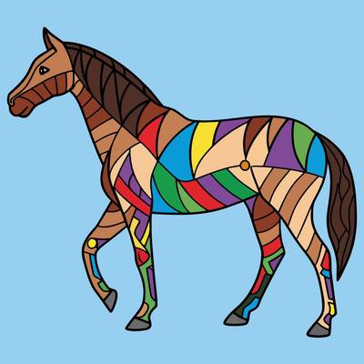 Ausgemalte Version: Einfaches Zentangle-Pferd im Stand