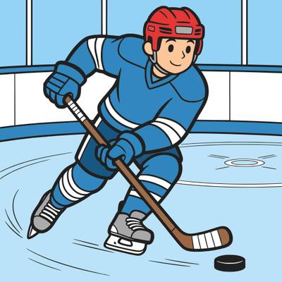 Version coloriée : Joueur de hockey patinant sur la glace