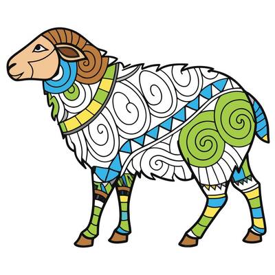 Colored version: Zentangle sheep with swirl wool