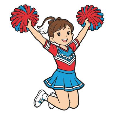 Version coloriée : Pom-pom girl sautant avec ses pompons
