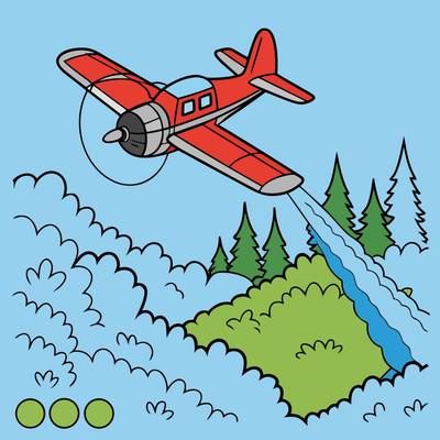 Colored version: Propeller firefighting plane in forest