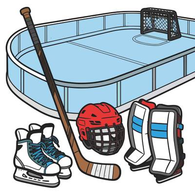 Version coloriée : Équipement de hockey et patinoire