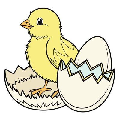 Colored version: Cute chick hatching from an egg