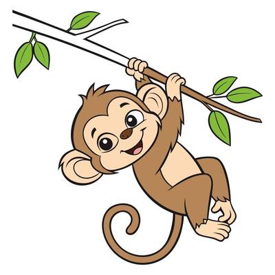 Colored version: Cute baby monkey on a vine