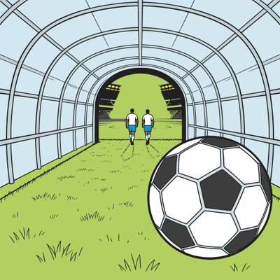 Version coloriée : Joueurs sortant du tunnel du stade