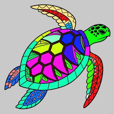 Version coloriée : Tortue de mer zentangle vue de dessus