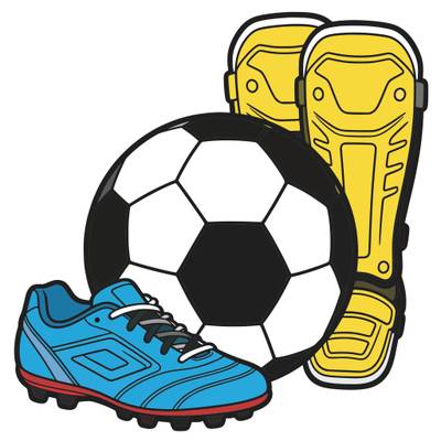 Version coloriée : Gros plan sur un ballon et des crampons