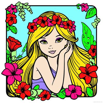 Ausgemalte Version: Rapunzel mit Blumenkranz