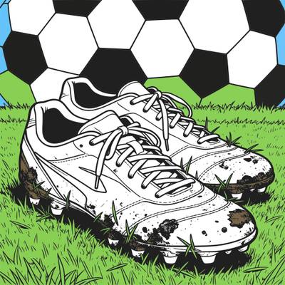 Version coloriée : Crampons de football boueux sur l’herbe