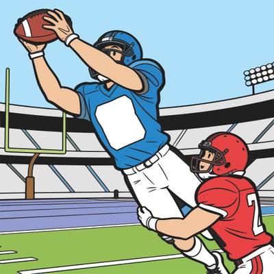 Version coloriée : Receveur de football attrapant le ballon