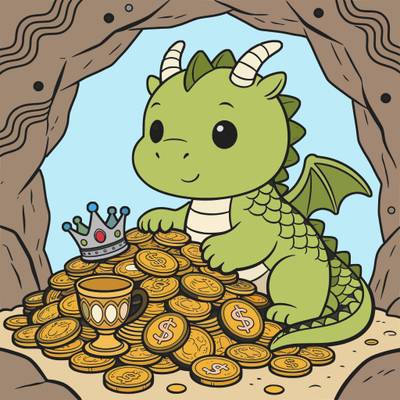 Version coloriée : Bébé dragon dans une grotte au trésor