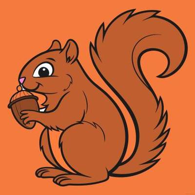 Colored version: Fluffy squirrel with curled tail