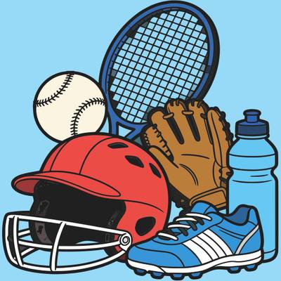 Version coloriée : Équipement de sport avec casque et balle