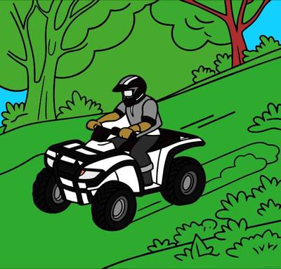 Versione colorata: Quad su un sentiero nel bosco
