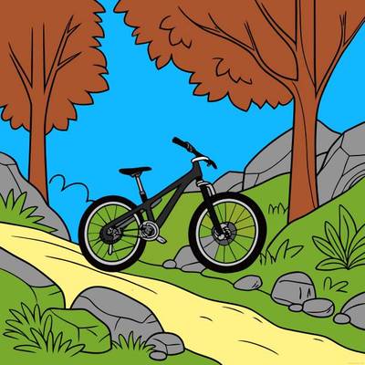 Ausgemalte Version: Mountainbike auf einem Waldweg