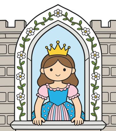 Version coloriée : Princesse à la fenêtre fleurie du château