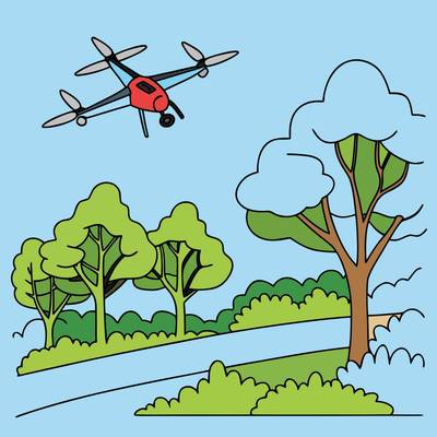 Colored version: Angled drone over park trees